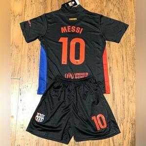 Small Kids Lionel Messi Black Barcelona Soccer Jersey Kids Youth Set 2 Piece Kit